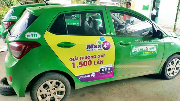 quảng cáo trên xe taxi của Vietlott