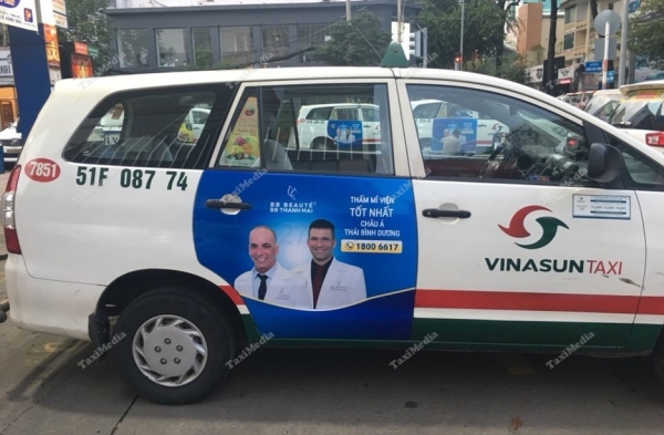 Thẩm mỹ viện BB Beaute Thanh Mai quảng cáo trên xe taxi VinaSun