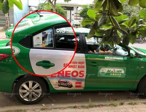 Dán quảng cáo trên kính xe taxi: ô kính tam giác và kính sau xe